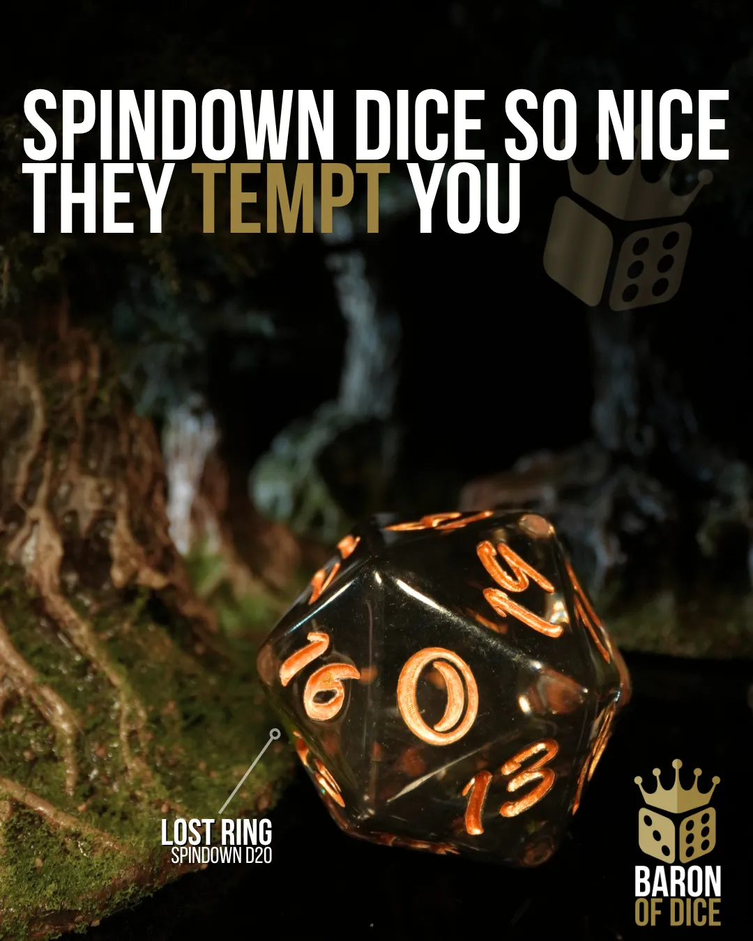 Baron of Dice Lost Ring D20 spindown terning 25mm