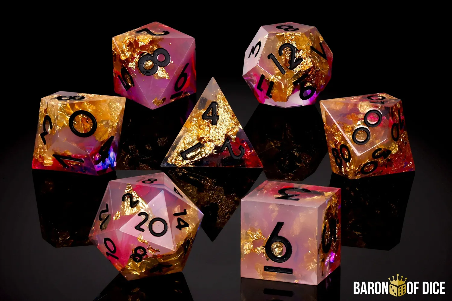 Baron of Dice Golden Rose RPG Dice Set terningsett 7 stk