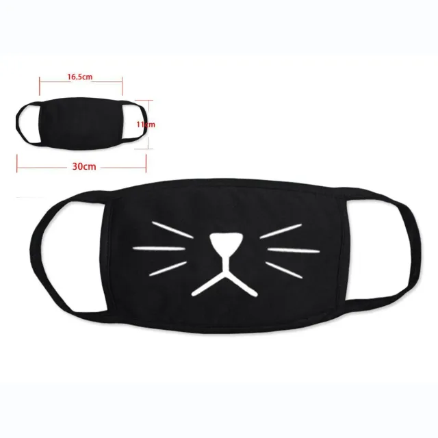 Anime Expression Sad Cat ansiktsmaske svart tøy