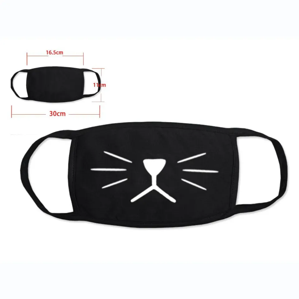 Anime Expression Sad Cat ansiktsmaske svart tøy