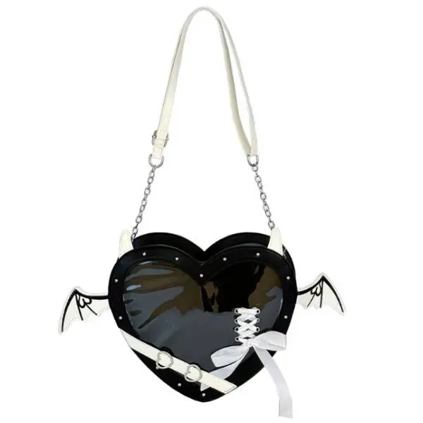 Tokyo Toys Devil Heart ita-veske hjerte svart 40 cm