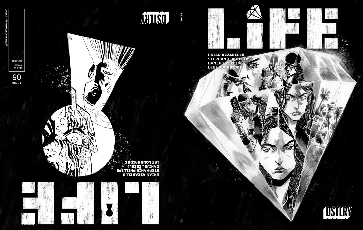 DSTLRY Life nr. 5 tegneseriehefte Cover F Bá Moon svart-hvitt